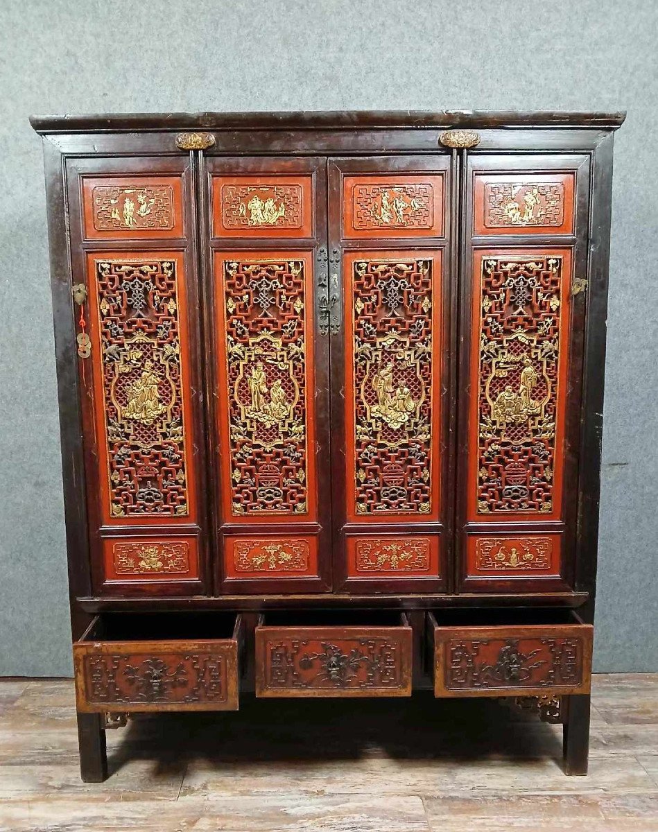 Armoire Chinoise En Laque Rouge Datant De La Dynastie Qing -photo-3