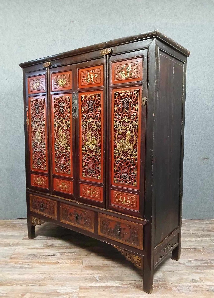 Armoire Chinoise En Laque Rouge Datant De La Dynastie Qing -photo-7