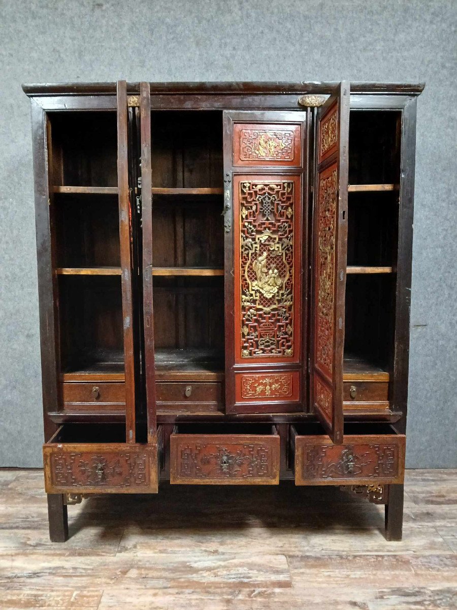 Armoire Chinoise En Laque Rouge Datant De La Dynastie Qing -photo-8