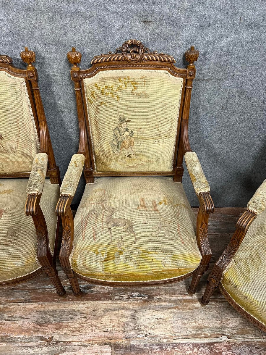 Set Of 4 Louis XVI Armchairs With Tapestry Of La Fontaine's Fables-photo-4