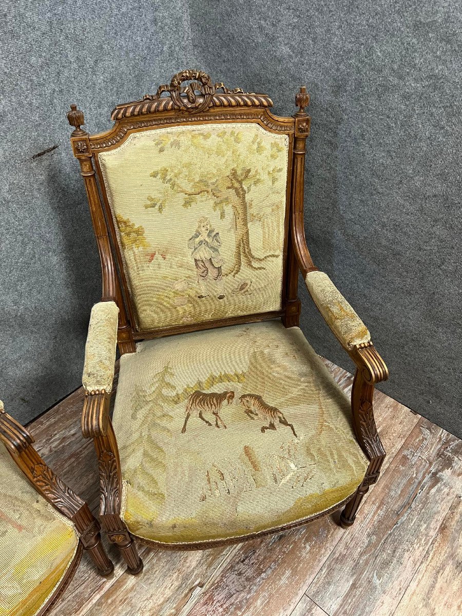 Set Of 4 Louis XVI Armchairs With Tapestry Of La Fontaine's Fables-photo-5