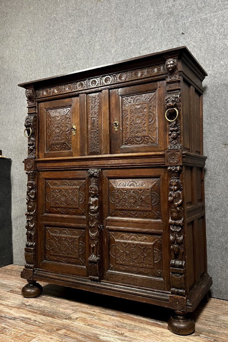 Renaissance Style Cabinet In Carved Solid Oak   -photo-1