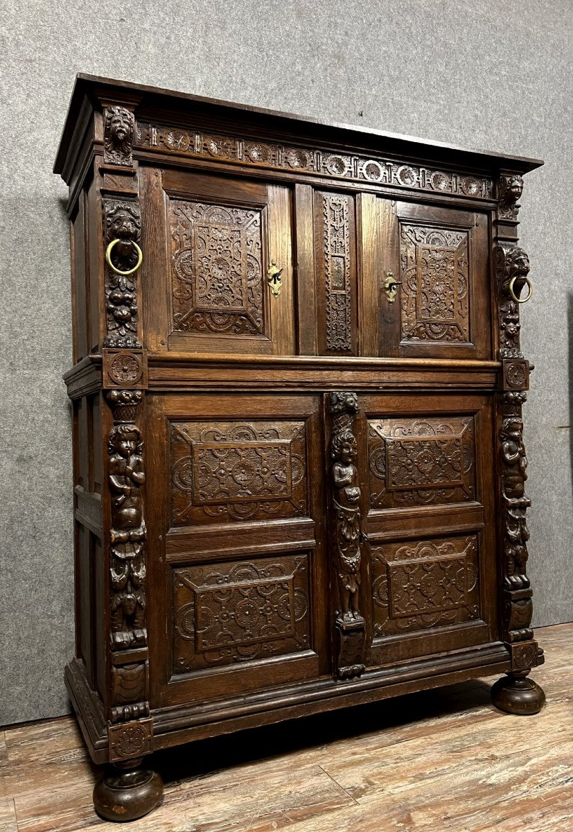 Renaissance Style Cabinet In Carved Solid Oak   -photo-2