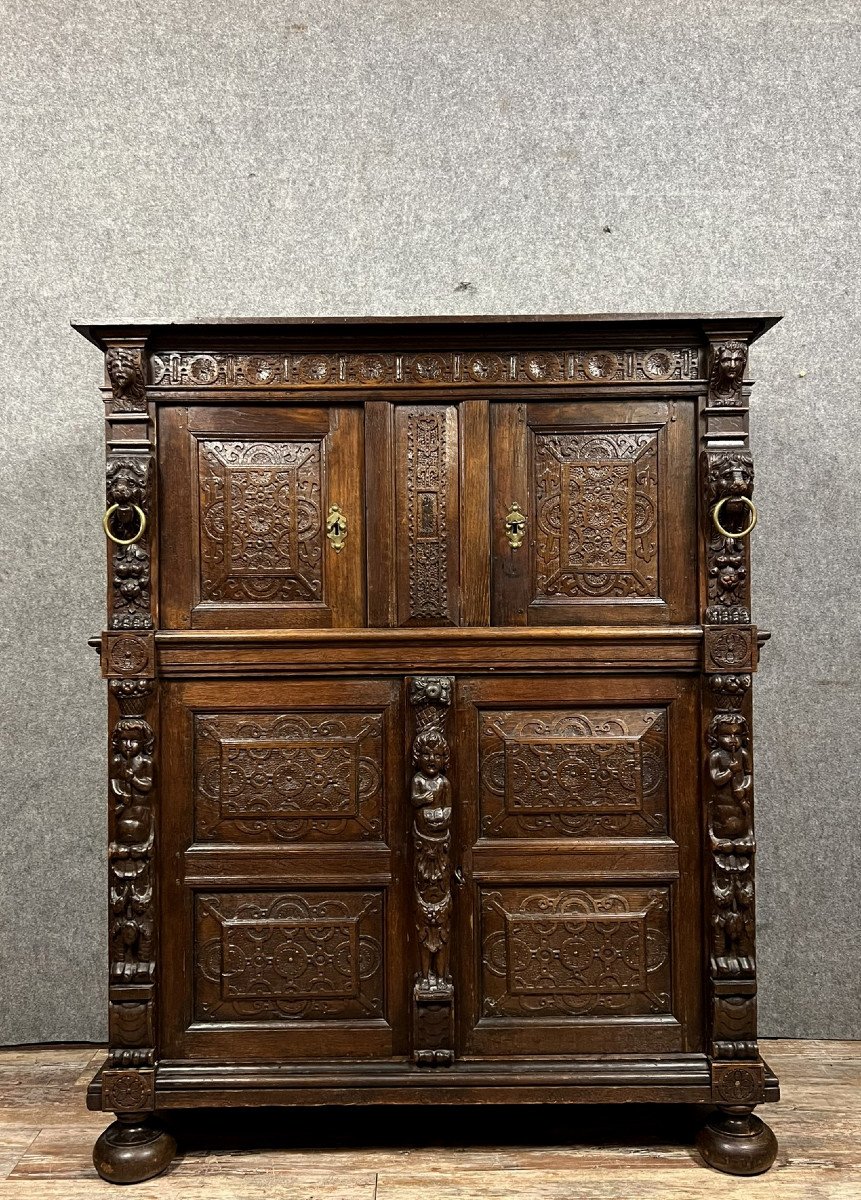 Renaissance Style Cabinet In Carved Solid Oak   