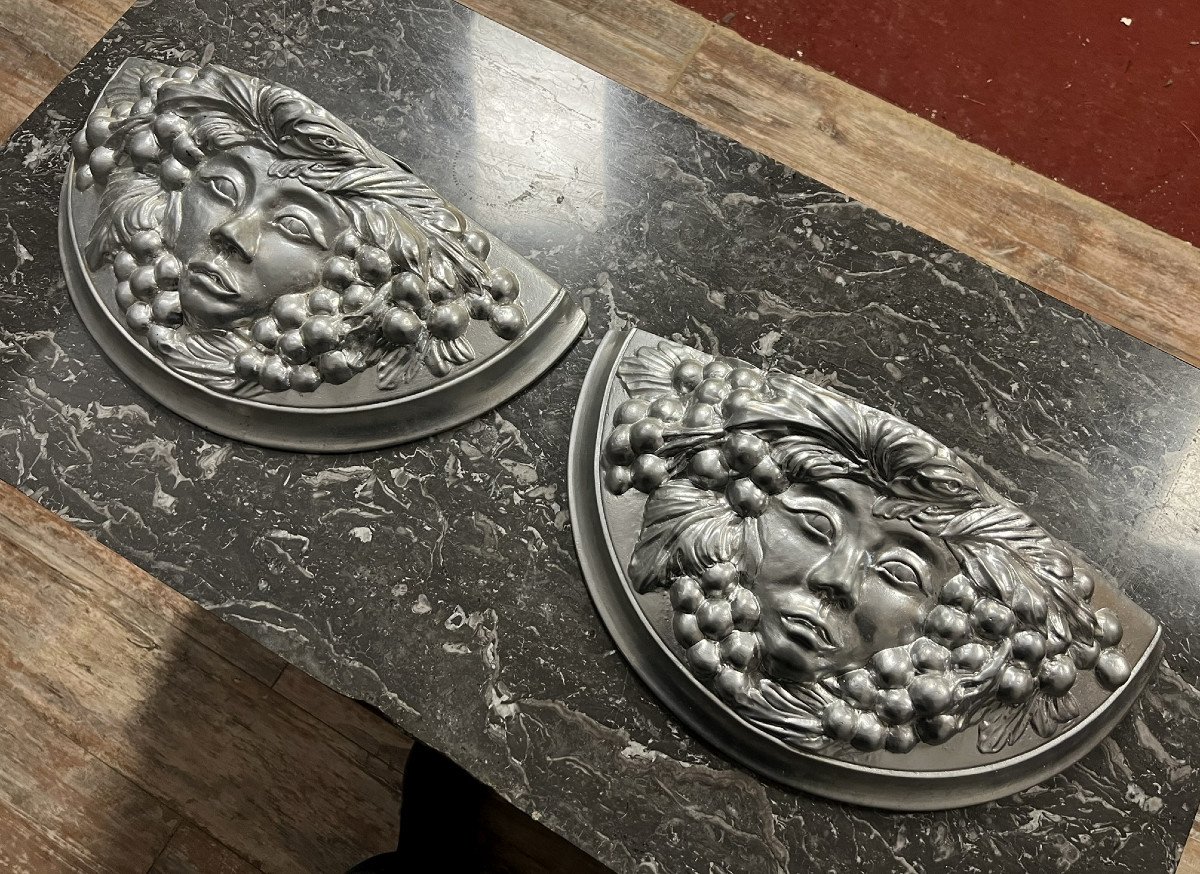 Rare Pair Of Vintage "medusa" Wall Lights In Silver Plaster-photo-2