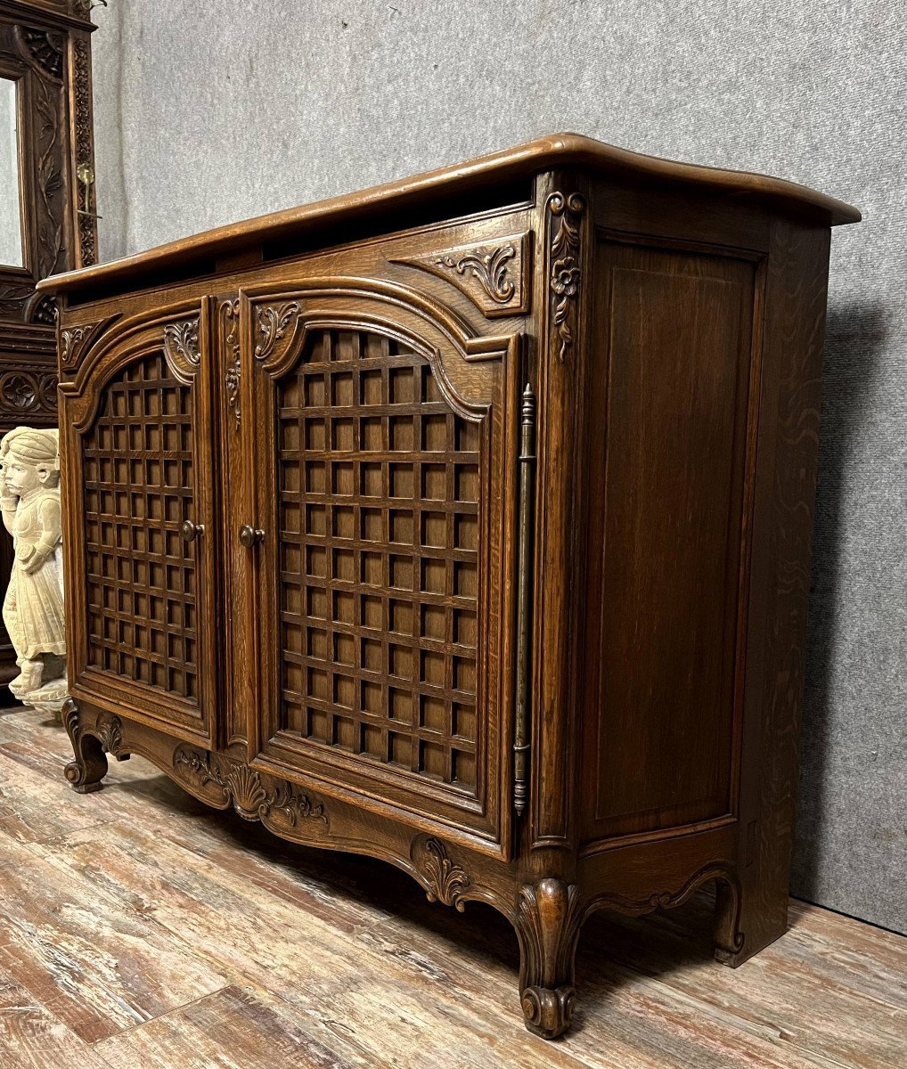 Louis XV Style Curved Woodwork Sideboard With Double Secret Bottom In Oak -photo-1