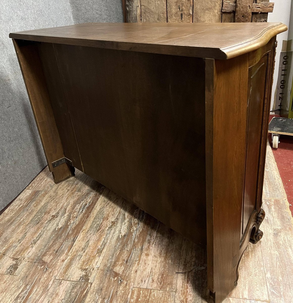 Louis XV Style Curved Woodwork Sideboard With Double Secret Bottom In Oak -photo-2