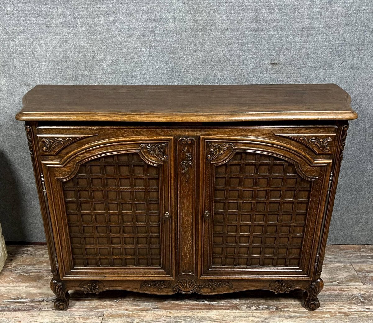 Louis XV Style Curved Woodwork Sideboard With Double Secret Bottom In Oak -photo-3