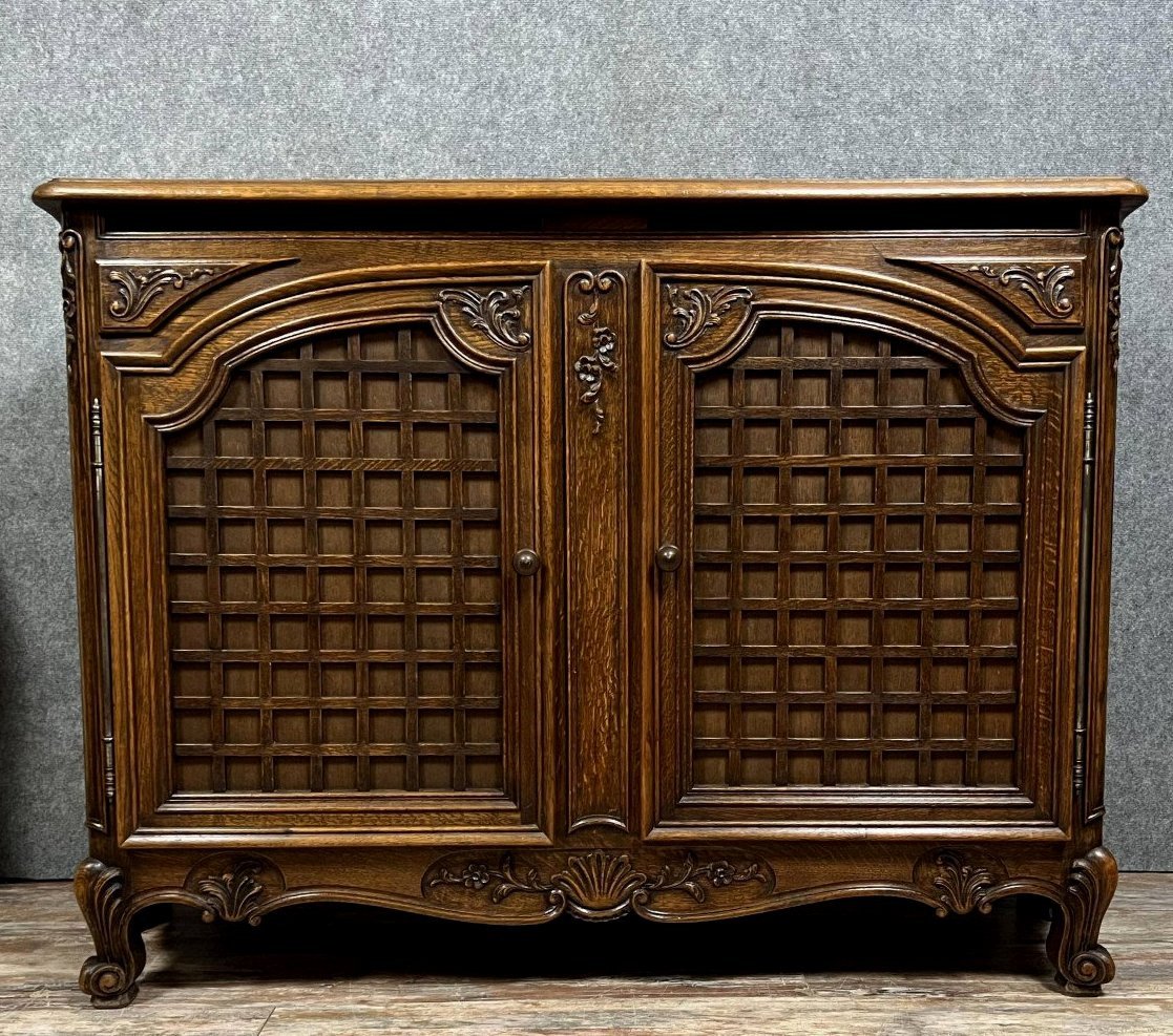 Louis XV Style Curved Woodwork Sideboard With Double Secret Bottom In Oak -photo-5