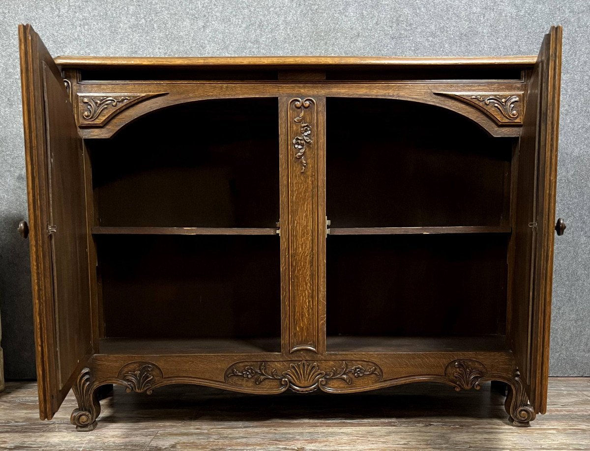 Louis XV Style Curved Woodwork Sideboard With Double Secret Bottom In Oak -photo-6