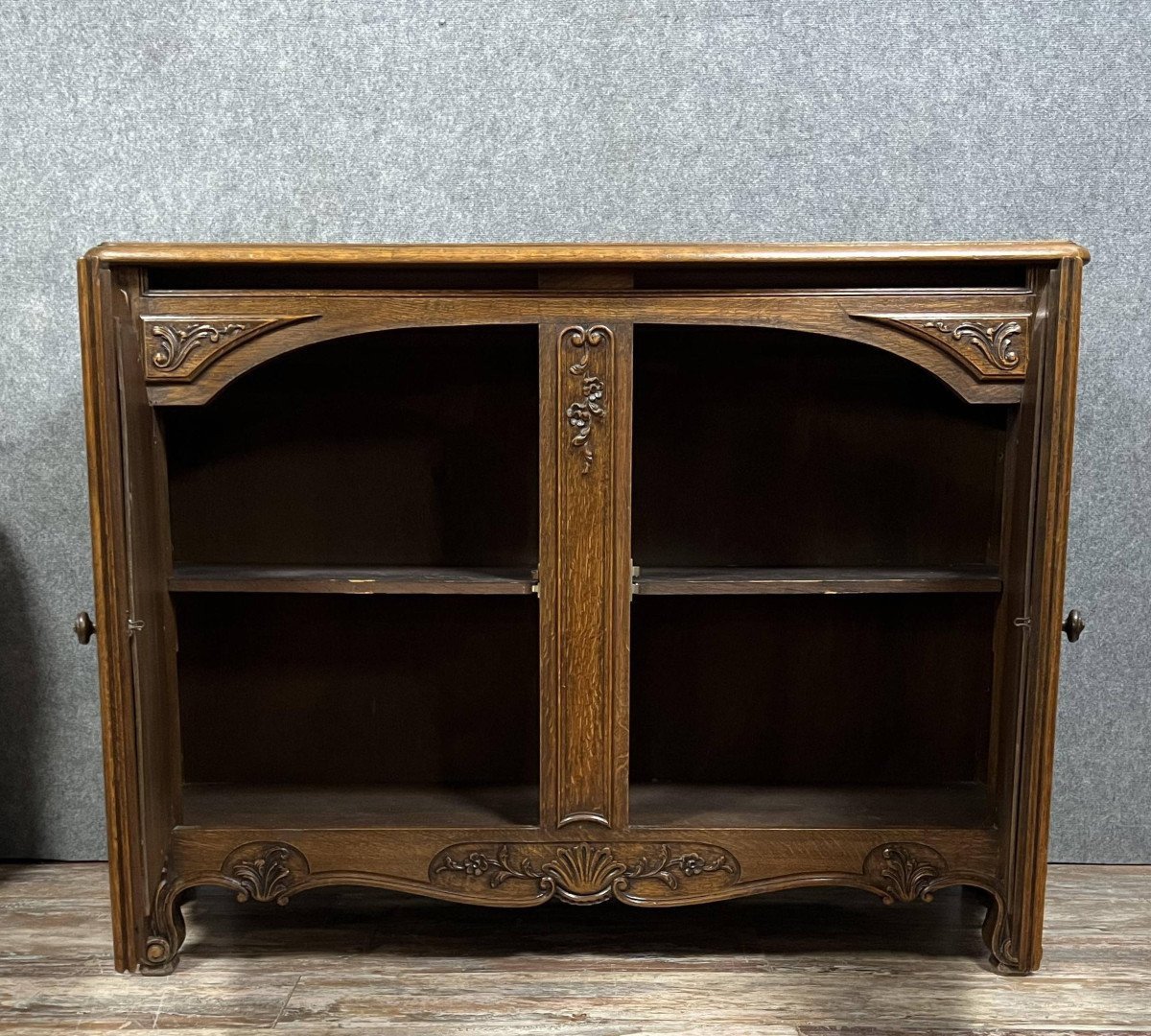 Louis XV Style Curved Woodwork Sideboard With Double Secret Bottom In Oak -photo-7