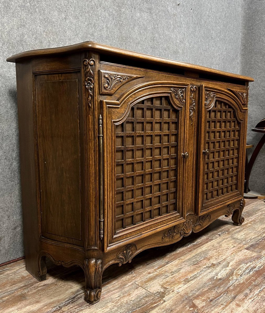 Louis XV Style Curved Woodwork Sideboard With Double Secret Bottom In Oak 