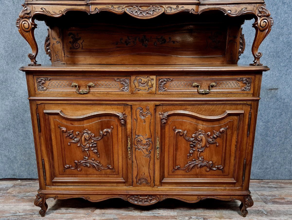 Buffet Deux Corps Style Louis XV En Noyer -photo-3