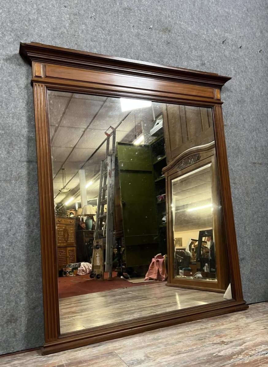 Very Large Louis XVI Style Rectangular Walnut Mirror -photo-3