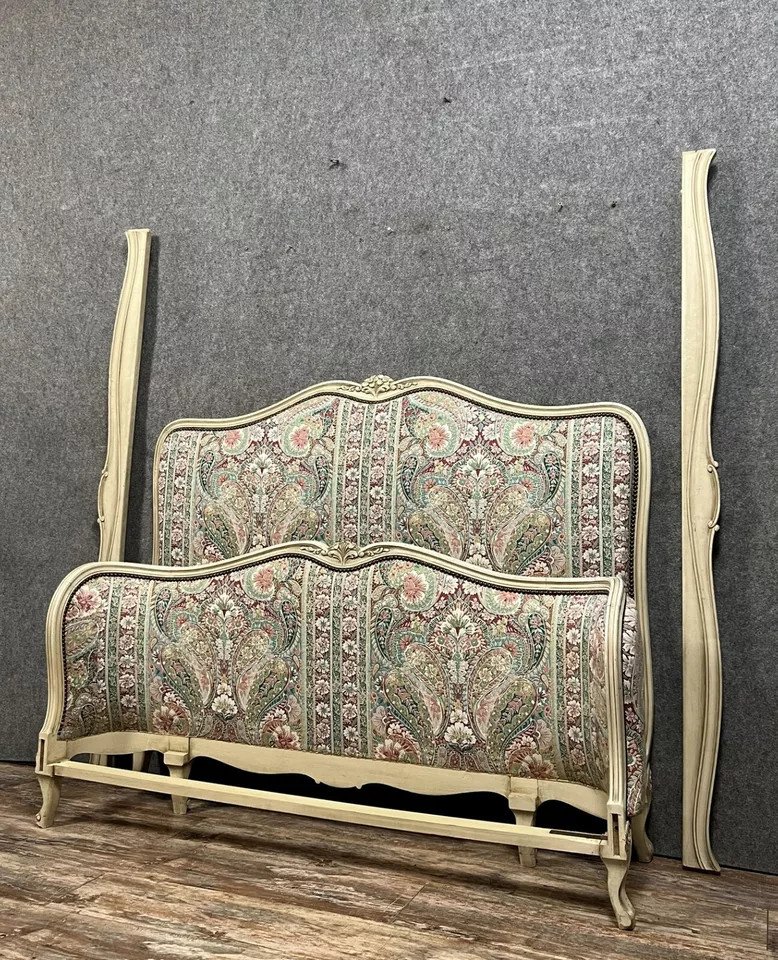 Louis XV Style Basket Bed In Lacquered Wood With Cashmere-style Tapestry, 20th Century-photo-2