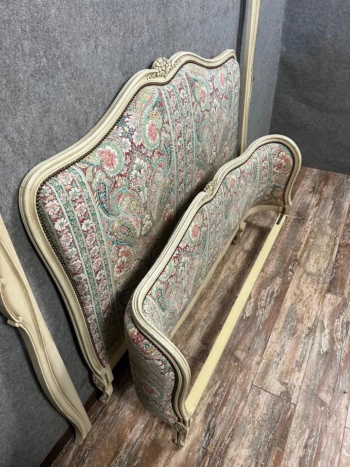 Louis XV Style Basket Bed In Lacquered Wood With Cashmere-style Tapestry, 20th Century-photo-3