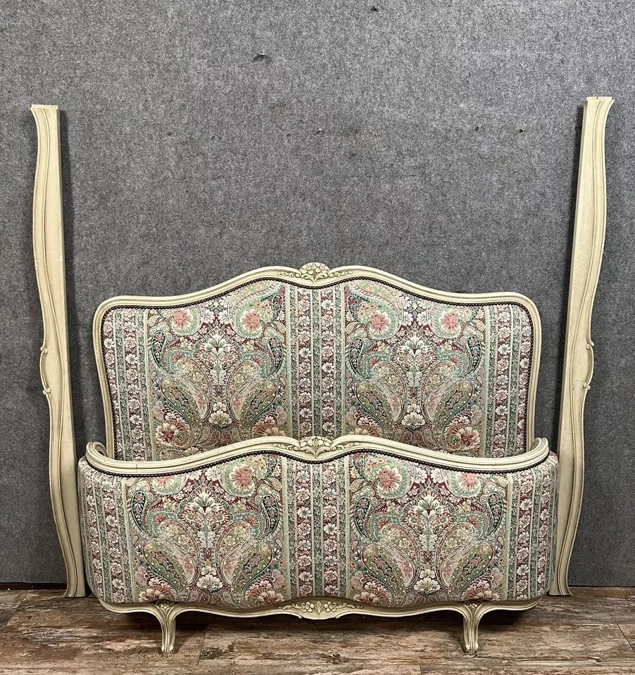 Louis XV Style Basket Bed In Lacquered Wood With Cashmere-style Tapestry, 20th Century-photo-4