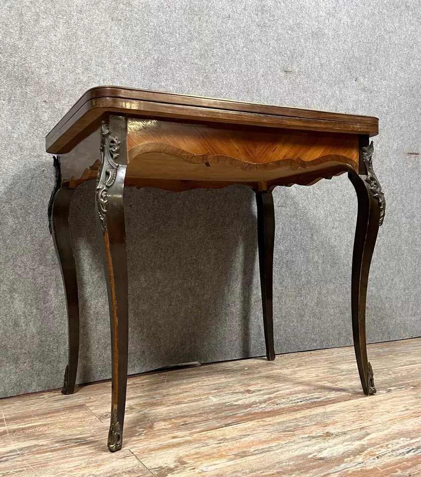 Table A Jeux Style Louis XV En Marqueterie De Bois Précieux Circa 1850-photo-1