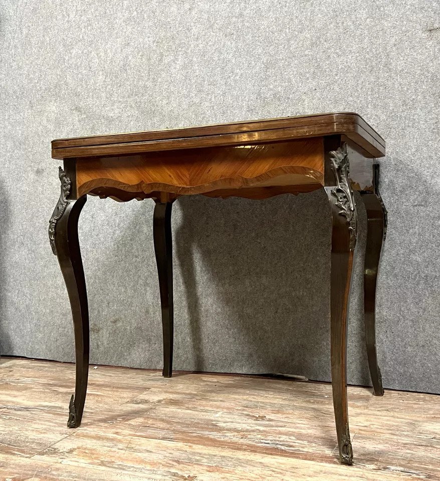 Table A Jeux Style Louis XV En Marqueterie De Bois Précieux Circa 1850