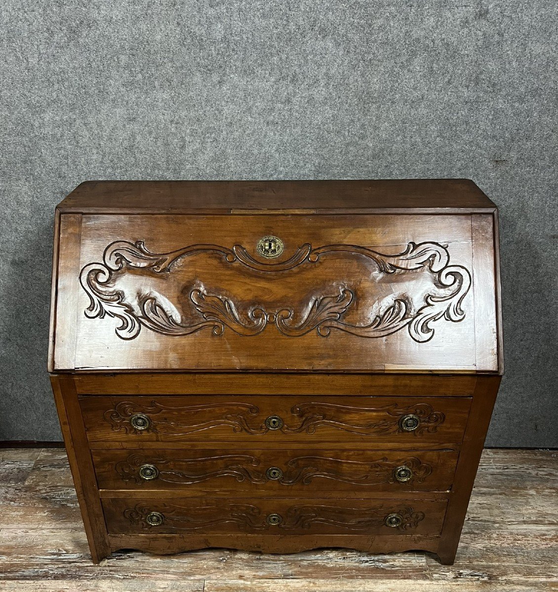 Commode Scriban époque XVIIIeme En Merisier Sculpté-photo-1