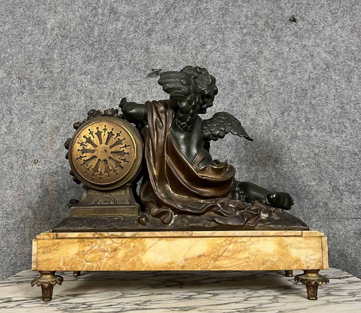 Aj Scotte: Large Bronze, Spelter And Marble Clock-photo-7