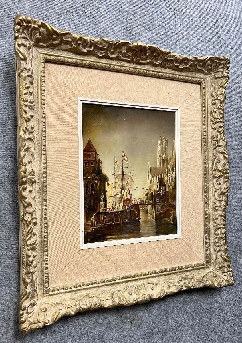 Flemish School Of Quality, 19th Century: Animated Port Scene -photo-1