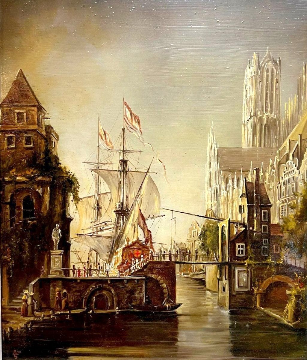 Flemish School Of Quality, 19th Century: Animated Port Scene -photo-3