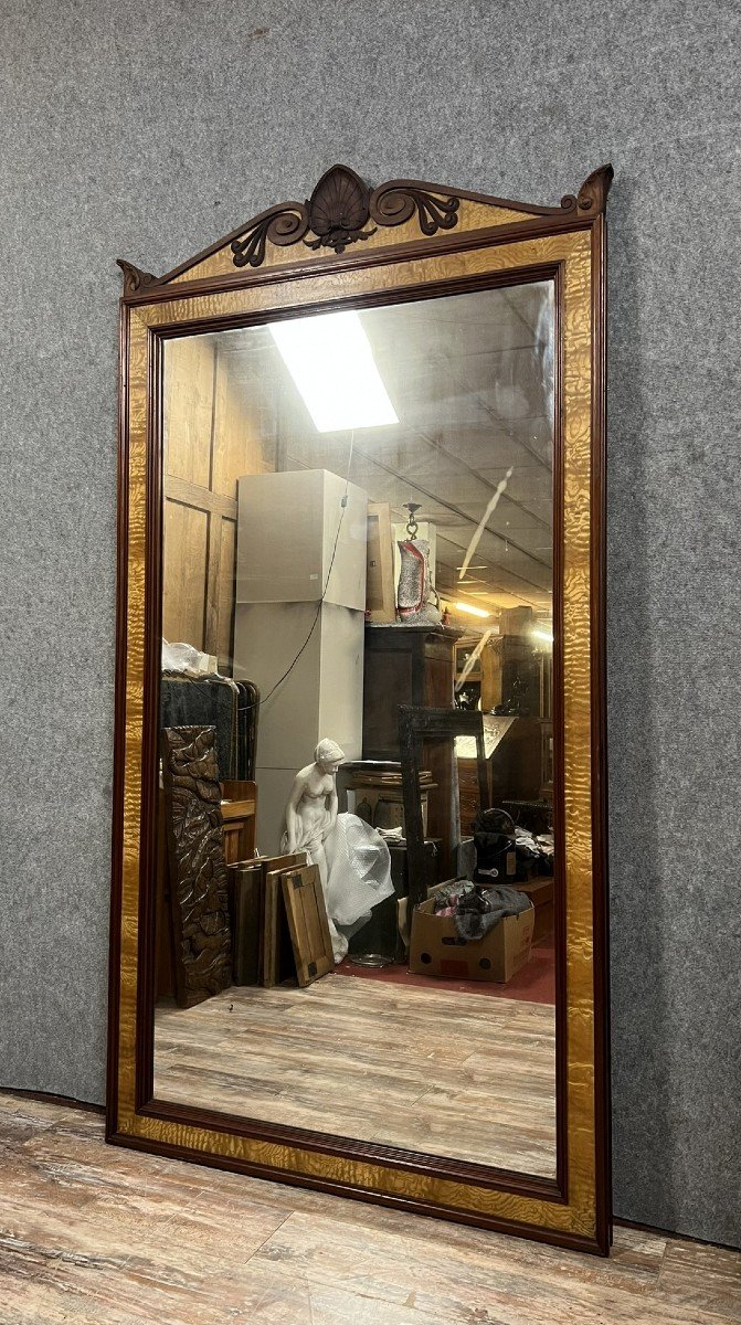 Monumental Mirror Stamped Napoleon III Period In Maple And Mahogany / H 218 Cm  -photo-1