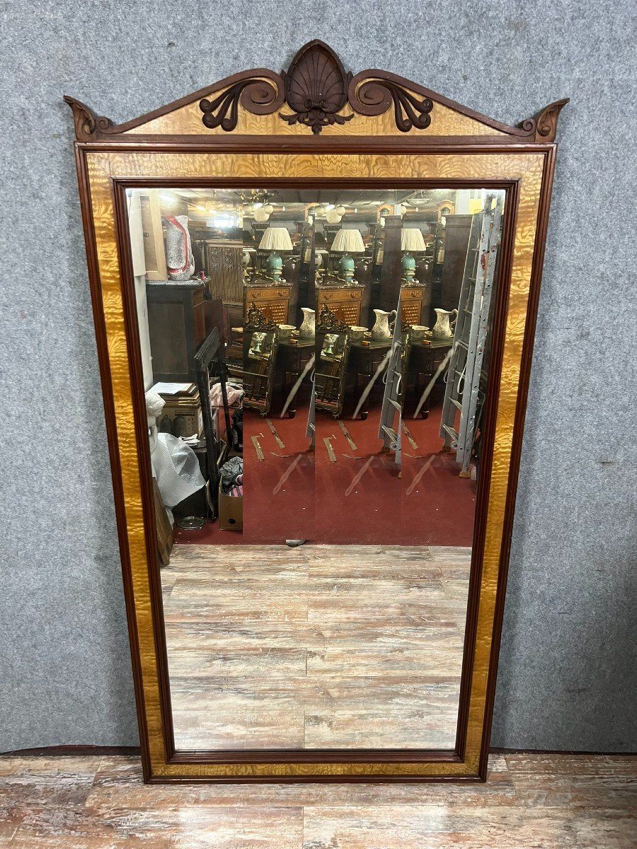 Monumental Mirror Stamped Napoleon III Period In Maple And Mahogany / H 218 Cm  -photo-3