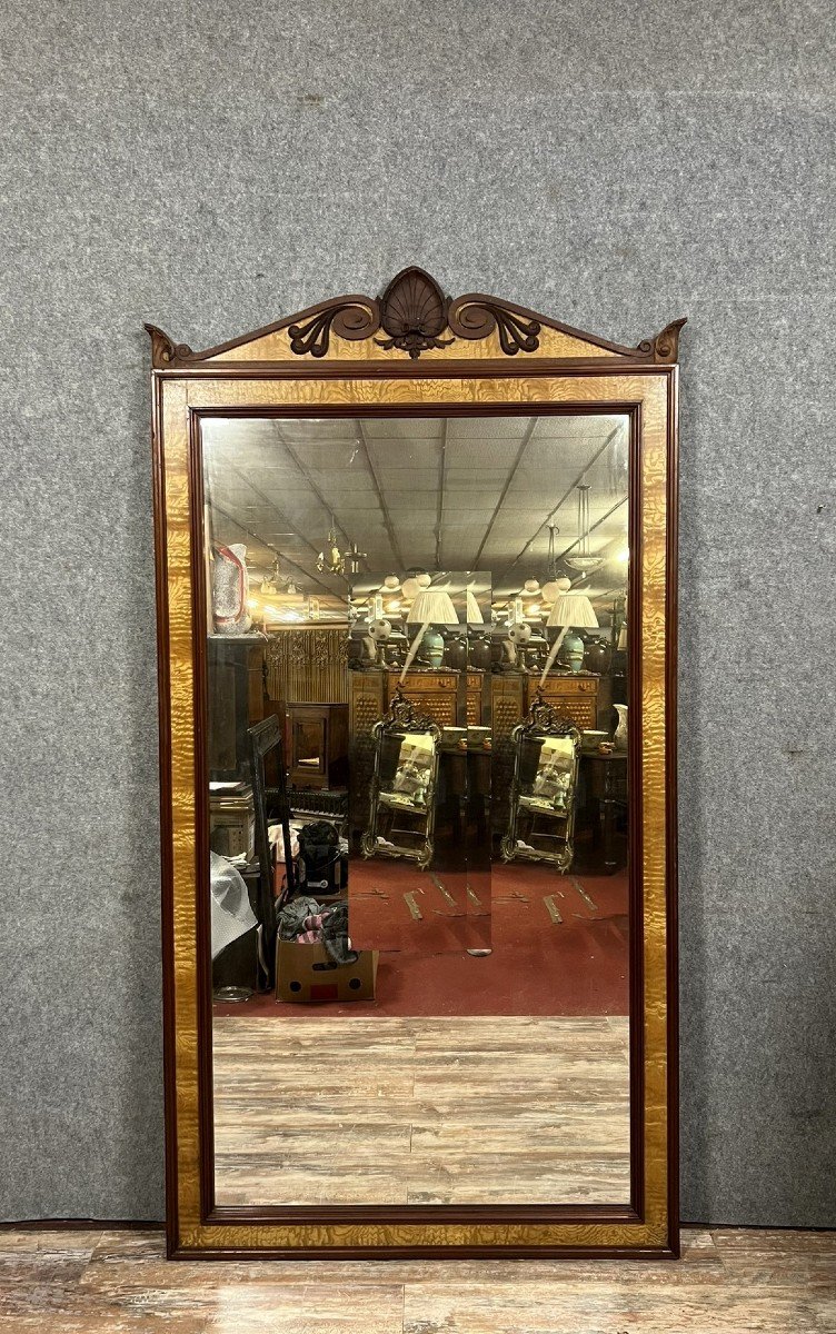 Monumental Mirror Stamped Napoleon III Period In Maple And Mahogany / H 218 Cm  