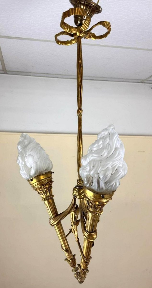 Louis XVI Style Gilt Bronze Chandelier With Three Torchiere Arms-photo-1