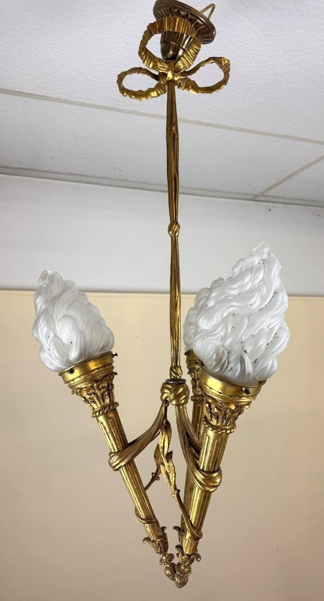 Louis XVI Style Gilt Bronze Chandelier With Three Torchiere Arms