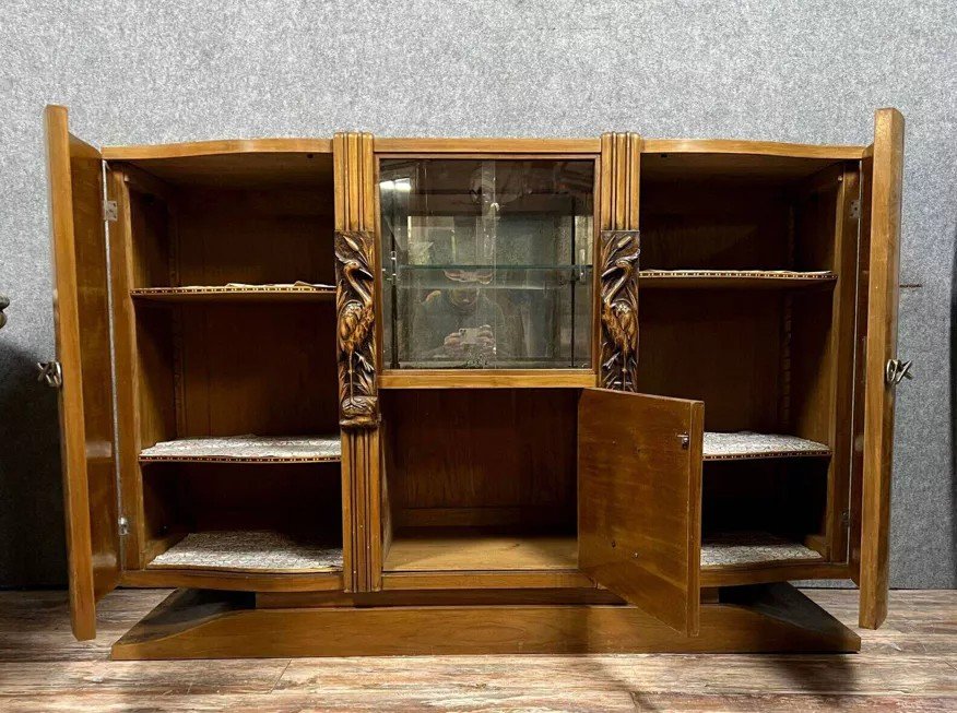 Art Deco Curved Sideboard In Light Wood-photo-2