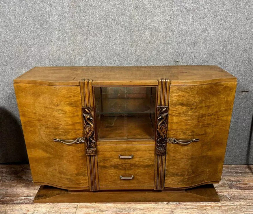 Art Deco Curved Sideboard In Light Wood-photo-5