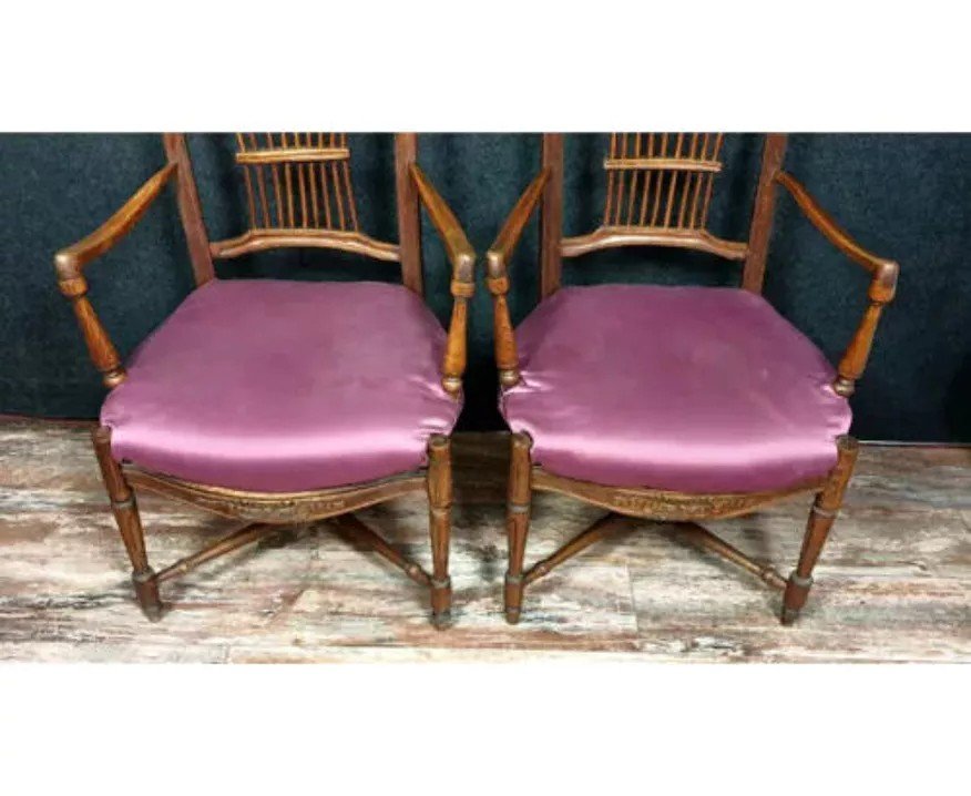 Pair Of Louis XVI Period Armchairs In Walnut -photo-1