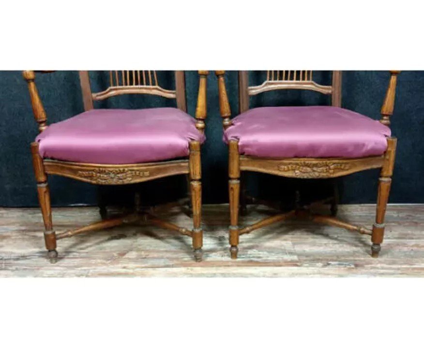 Pair Of Louis XVI Period Armchairs In Walnut -photo-3