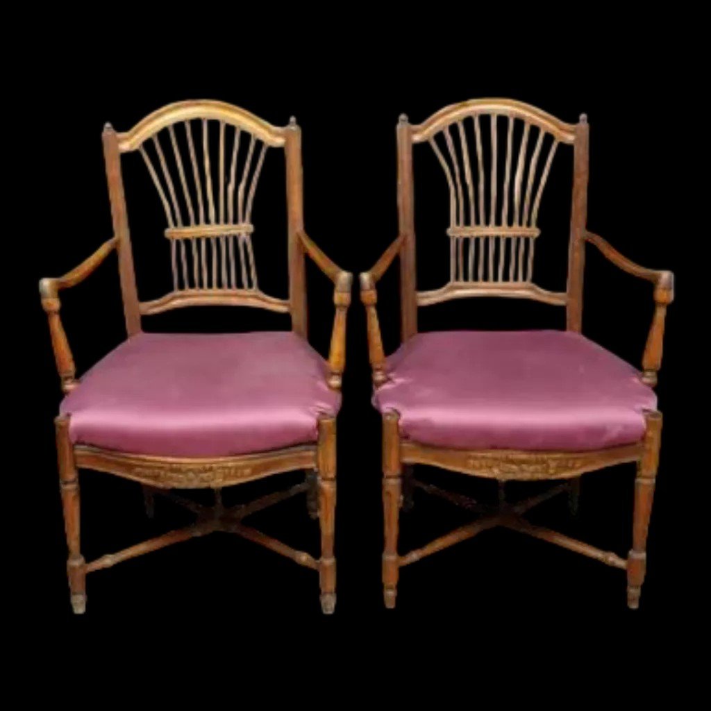 Pair Of Louis XVI Period Armchairs In Walnut 