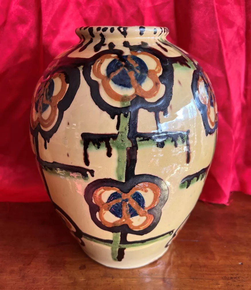 Large Art Deco Terracotta Vase Signed Brunïk 