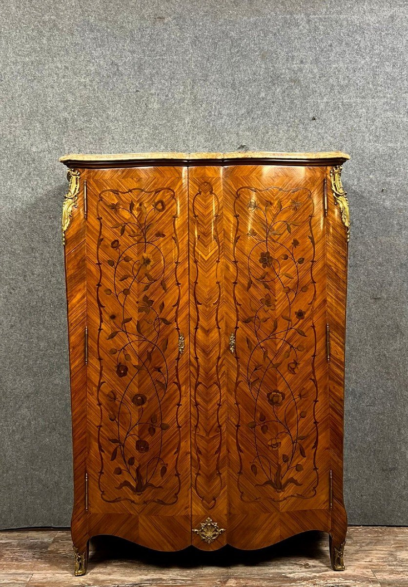 Louis XV Style Marquetry Crossbow Cabinet