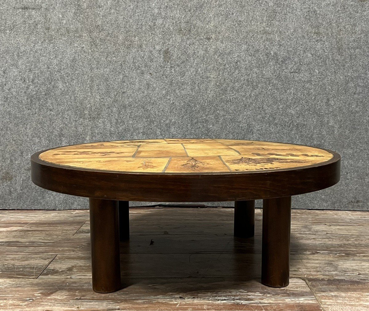 Roger Capron Vallauris : Superbe Table Basse Circulaire Modèle Herbiers -photo-5