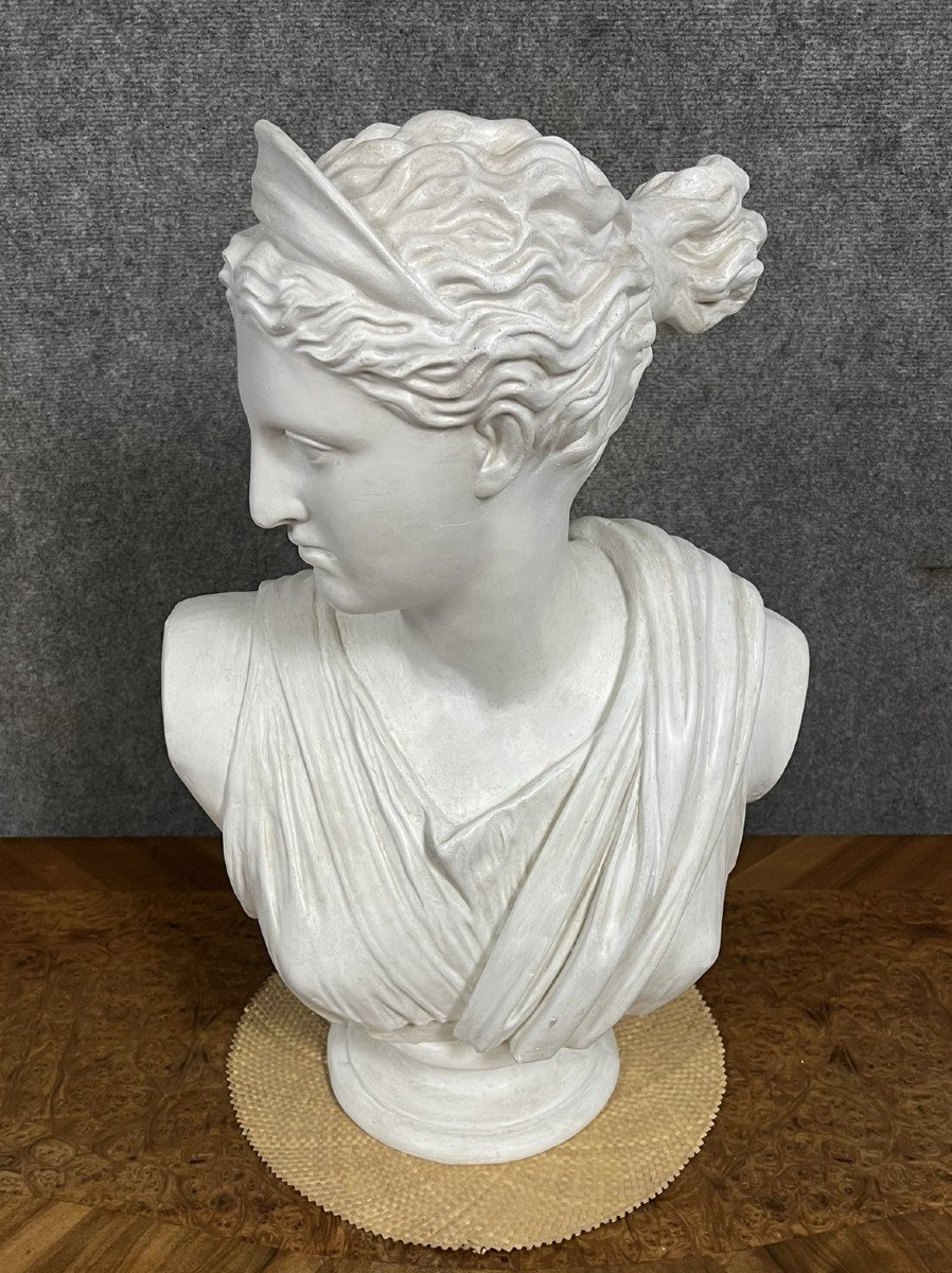 Large Plaster Bust Of Artemis Or Diana The Huntress-photo-3