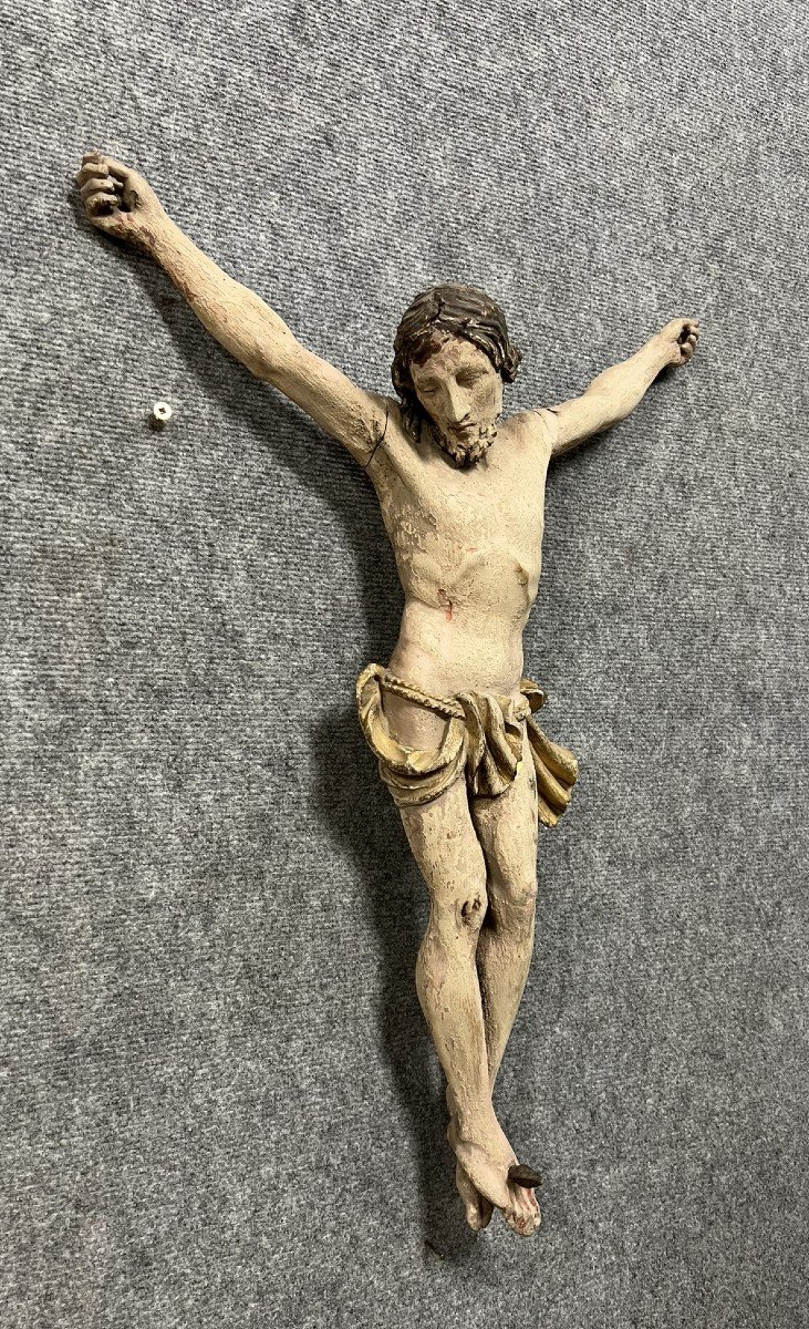 Large Polychrome Wooden Sculpture Of Christ On The Cross, 17th Century -photo-1