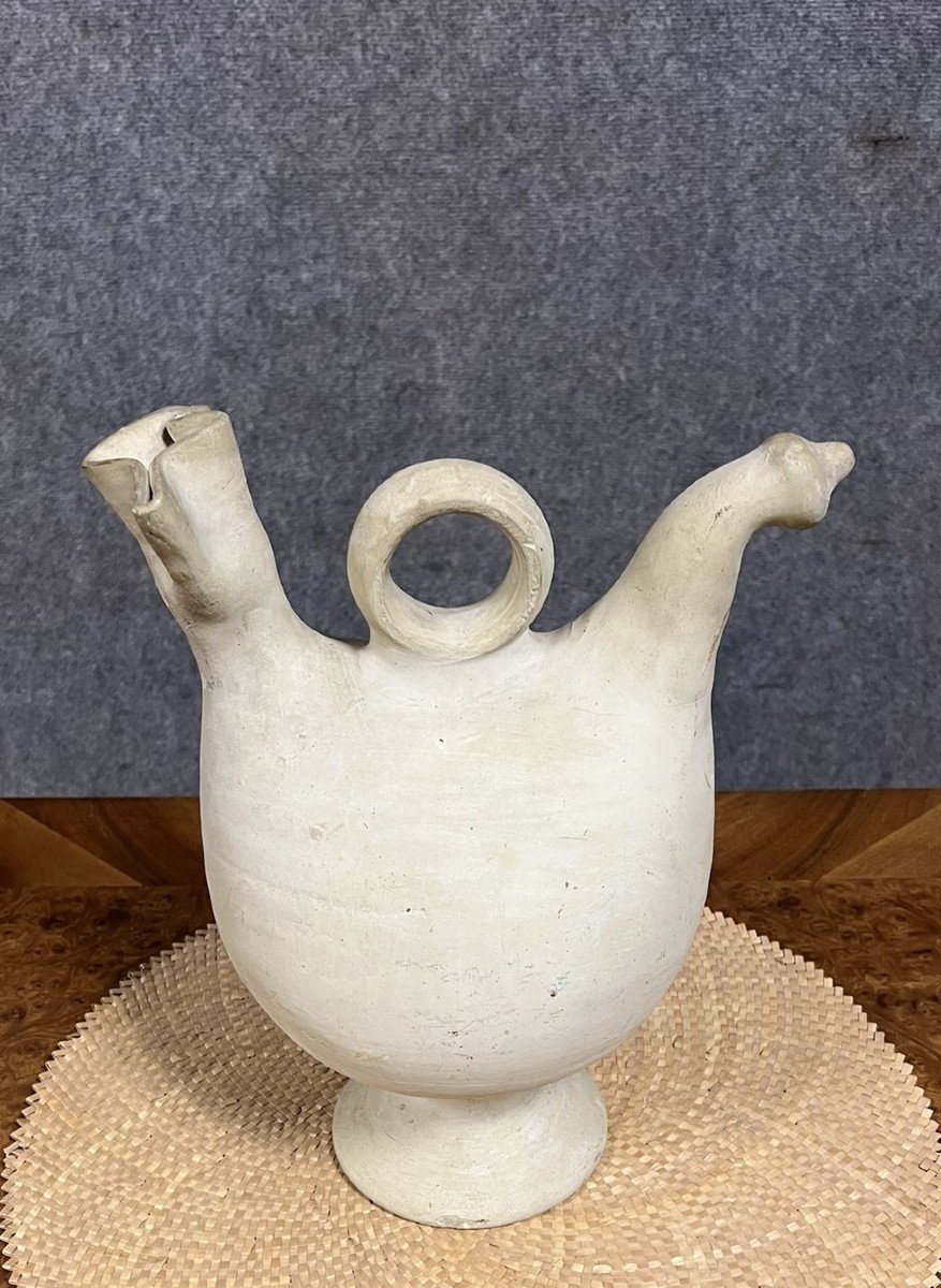 Rare Antique Spanish Water Jug In Terracotta Or White Pottery-photo-1