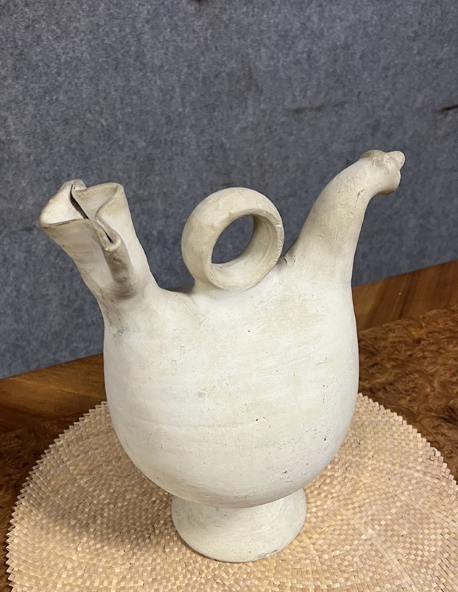 Rare Antique Spanish Water Jug In Terracotta Or White Pottery-photo-2