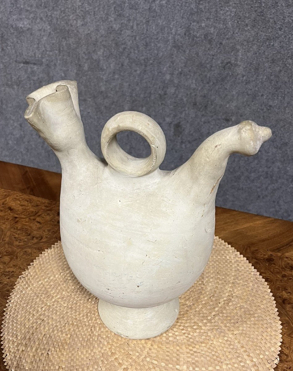 Rare Antique Spanish Water Jug In Terracotta Or White Pottery-photo-3