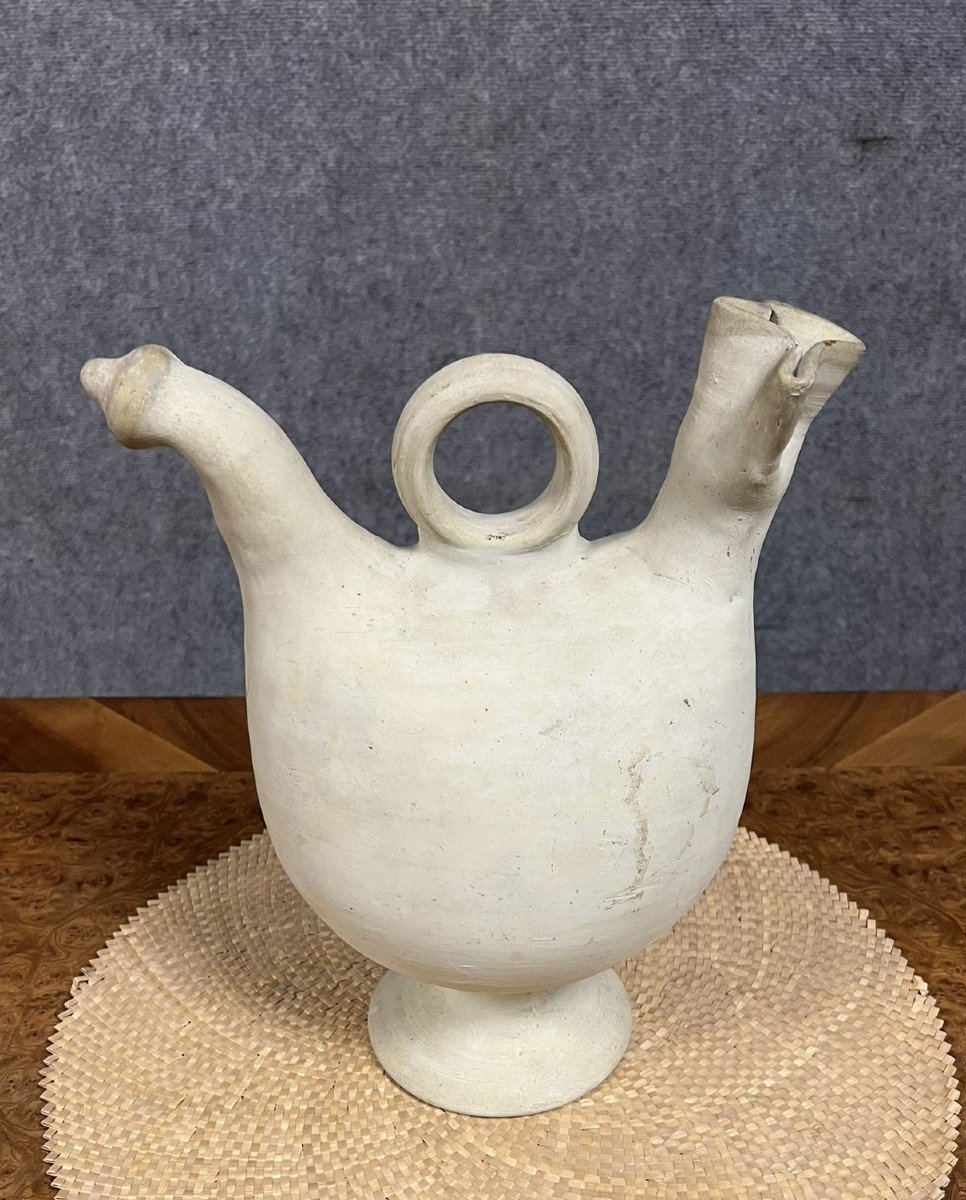 Rare Antique Spanish Water Jug In Terracotta Or White Pottery-photo-4