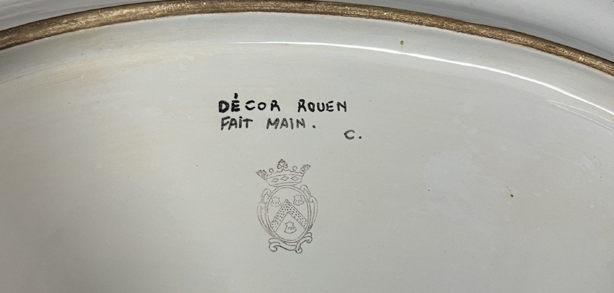 Importante Soupière Sur Son Plat En Faïence De Desvres Décor Rouen Par Géo Martel-photo-8