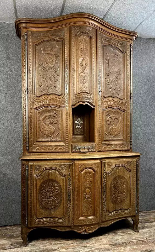 Monumental Louis XV Curved Buffet In Entirely Carved Oak (historical Attached) -photo-1