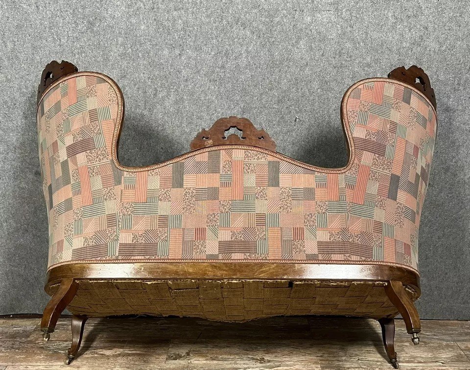 Rare Napoleon III Period Mahogany Winged Bench-photo-6