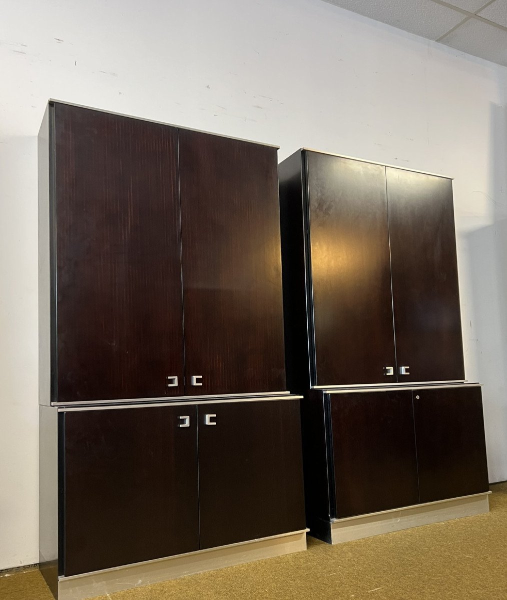 Pair Of Cabinets From An Executive Office Set In Mahogany And Steel, Abbondinterni Italy-photo-1